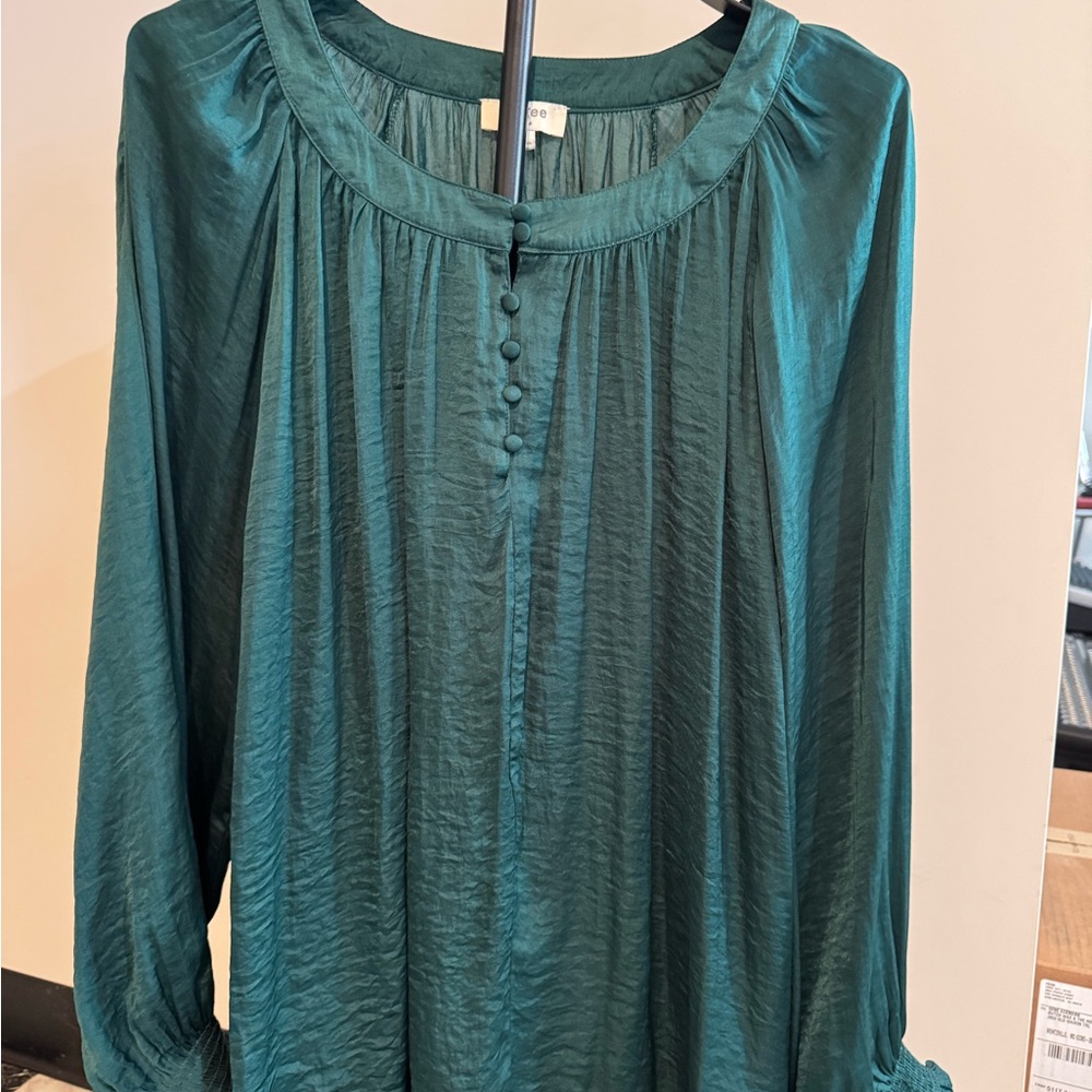 Umgee Teal Green Boho Blouse Medium Flowy Peasant Top Holiday Festival